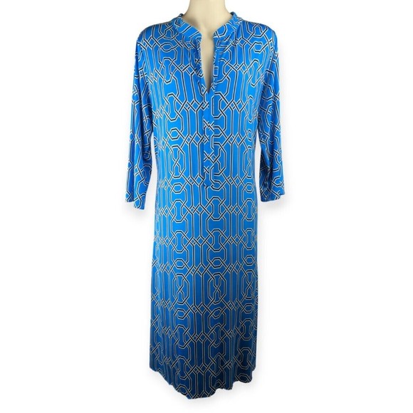T-bags Los Angeles Bright Aqua Blue Midi Dress Stretchy Kaftan Slits Vacation L - Picture 1 of 5